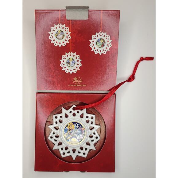 Christmas Holiday Angel Ornament Schmuckstern White Porcelain Panflute Trumpet - Picture 2 of 5